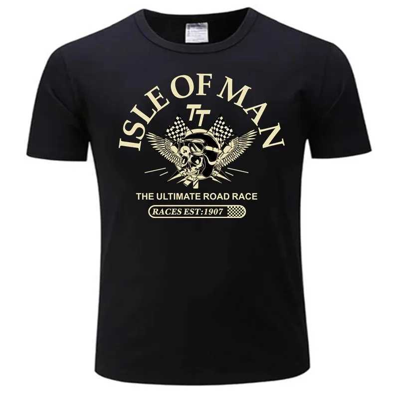 Mens Cotton T-shirt Isle of Man TT Racing Ultimate Road Race Skull Helmet T-shirt Fashion T-shirt M250504