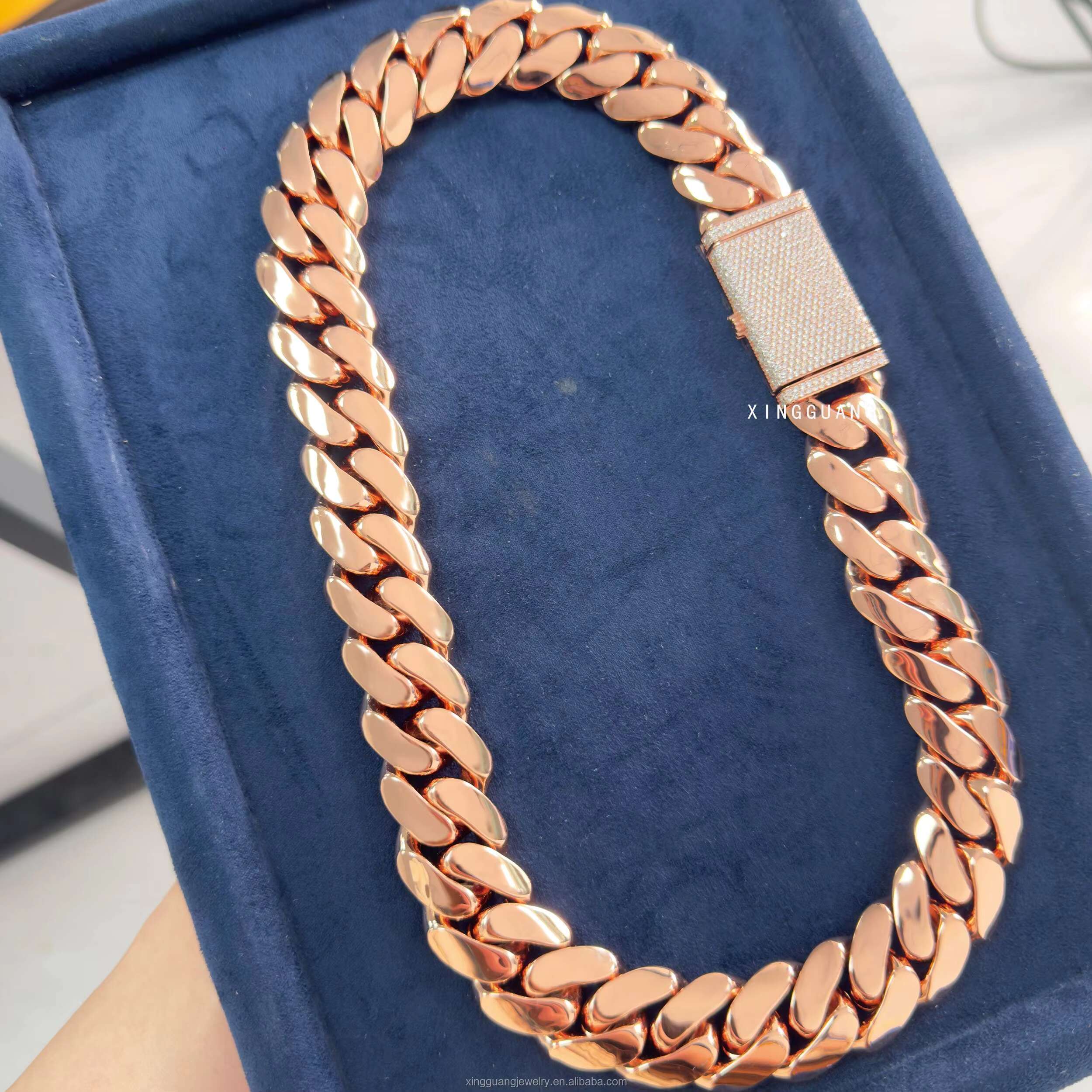 Custom Rose Gold Plated 24MM Wide Miami Cuban Link Chain Solid Silver Men Chain Moissanite Lock Cuban Chain Necklace Jewelry