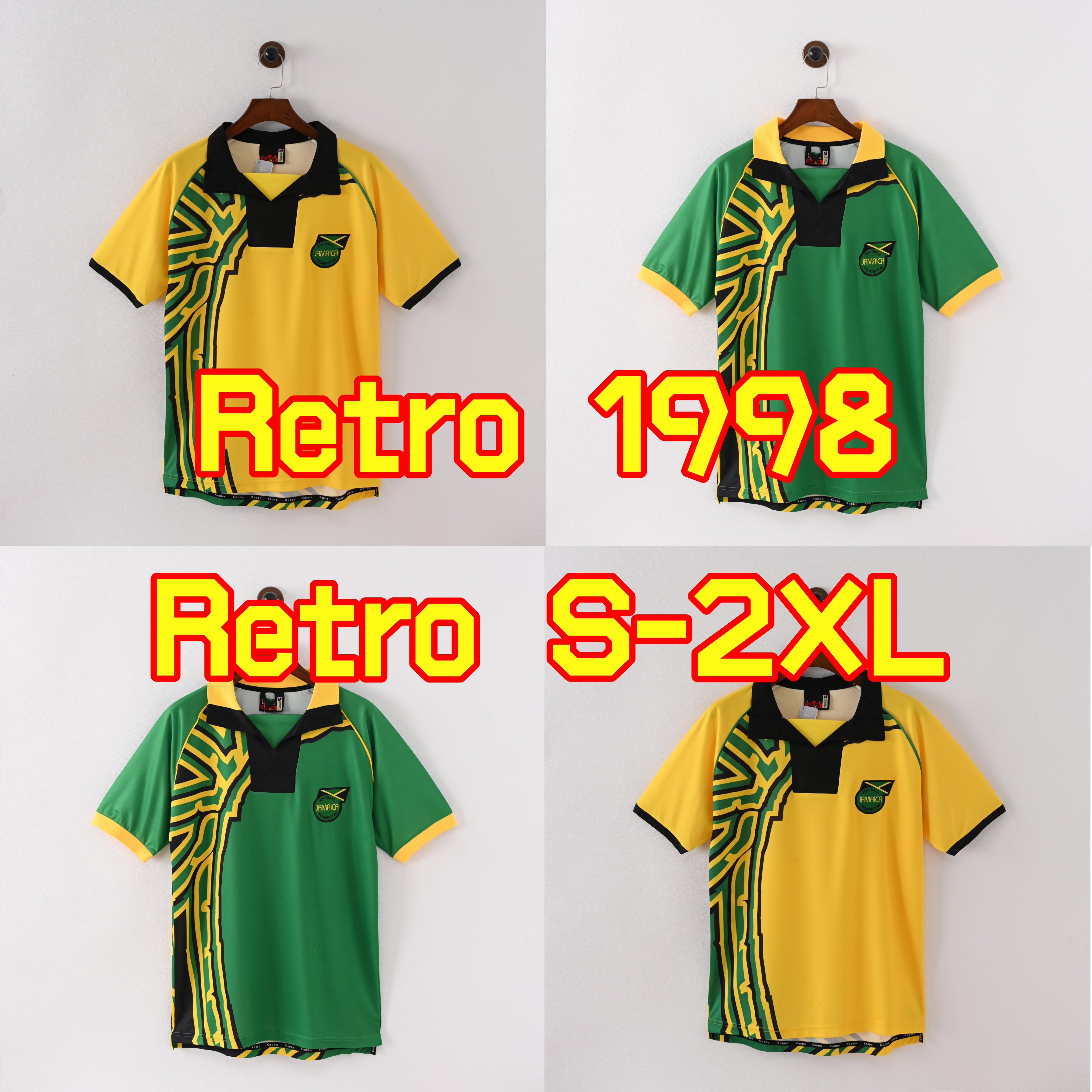 1998 2000 Jamaica Mens Retro Soccer Jerseys GARDNER WHITMORE EARLE DODY SINCLAIR0 Home Yellow Away Football Shirts Short Sleeve