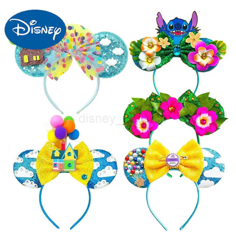 Disney Mickey Mouse UP Ears Hair Accessories for Women Flying House Balloon Travel Sequins Hairbands Girl Headband Kids Bow eadwearXJ250504
