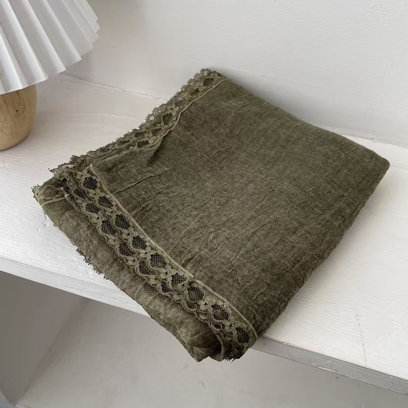 T629 lace edge elegant style cotton and linen scarf spring and autumn literary style with skirt thin shawl pastoral soft gauze scarf