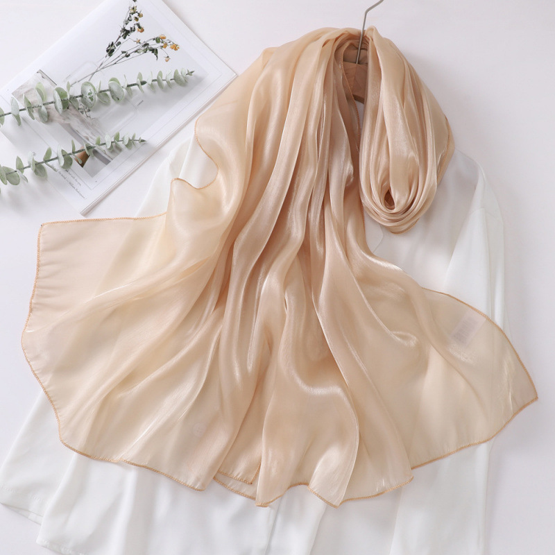 K613 Scarf for women Organza shiny silk scarf long strip high-end Southeast Asian Malaysian women black headscarf