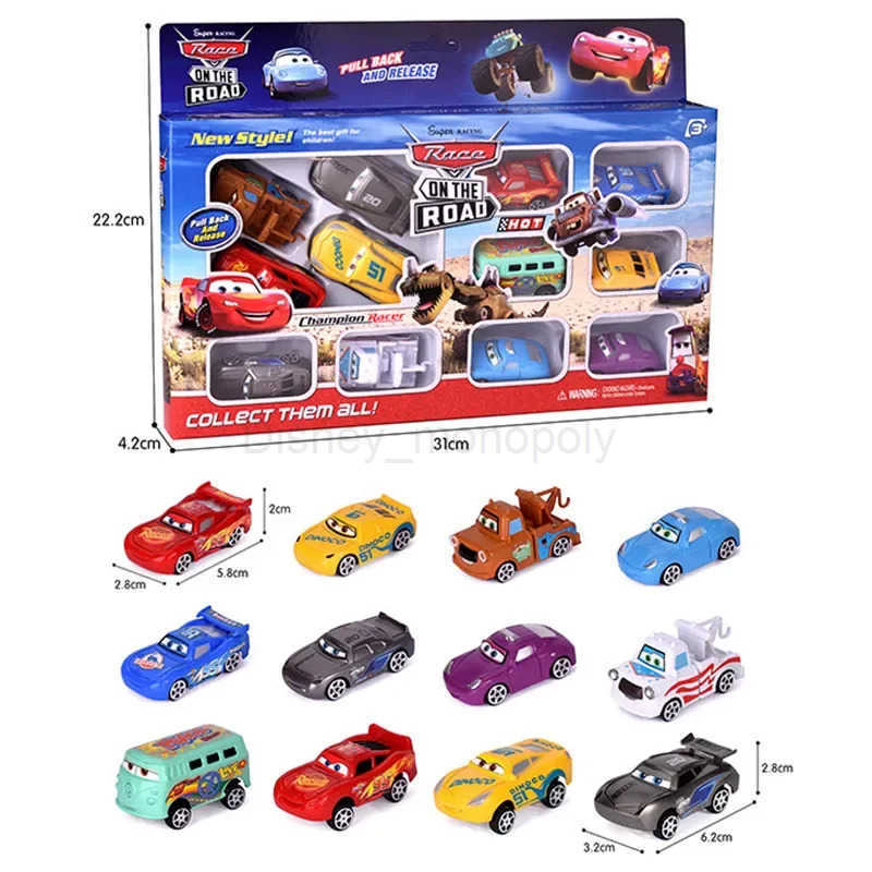 Disney 12 Disney Pixar Cars Lightning McQueen Jackson Storm Mater PVC Model Car Toys Childrens Birthday Gifts Z250504