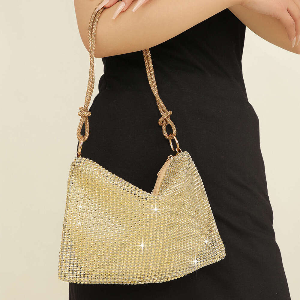 Dinner Bag New Mesh Like Water Knot Underarm Crescent Set With Diamond Tide Single Shoulder Party Banquet Bag KQ
