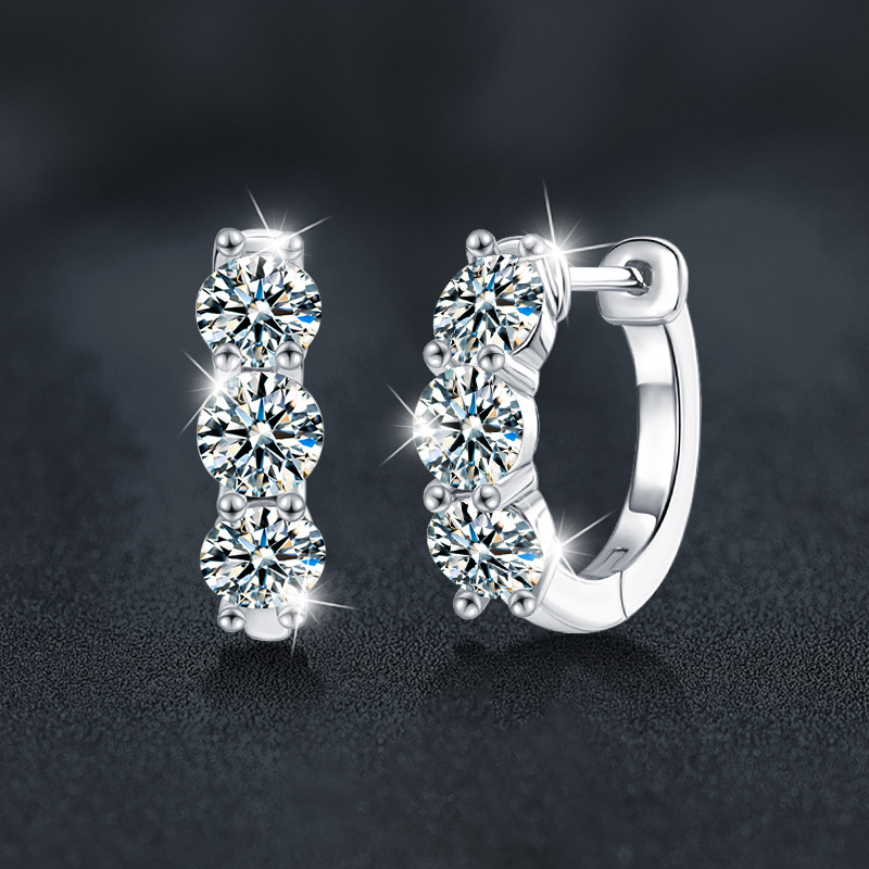 S925 Sterling Silver Moissanite Round Hoop Earrings - Hypoallergenic, Sparkling Diamond Studs for Women.