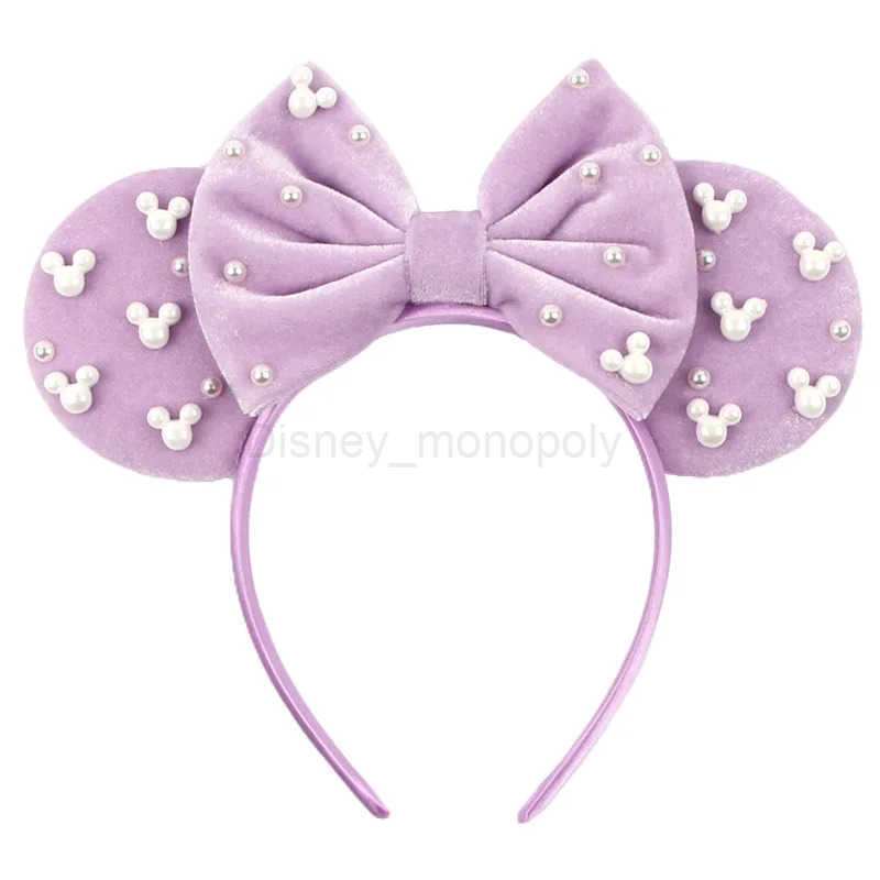 Disney Pearl Mickey Hair Hoop Childrens Decorative Fleece Mickey Disney Headwear Amusement Park Womens Decorative Hair Hoop Bow Z250504