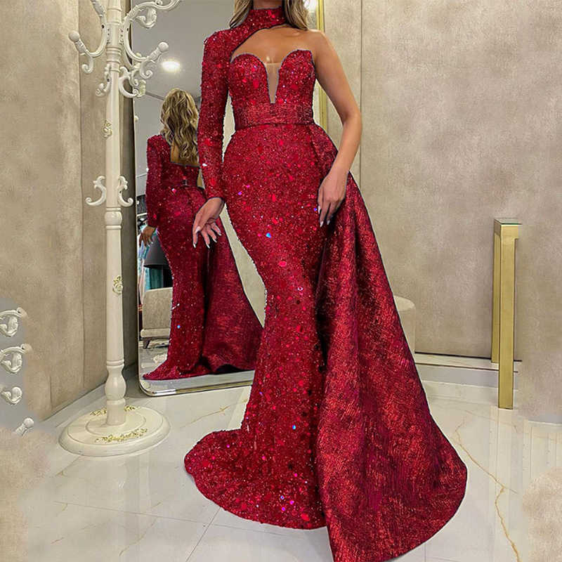 The 2025 cross-border European and American women's autumn new dress, elegant banquet performance long fishtail slimming evening dress