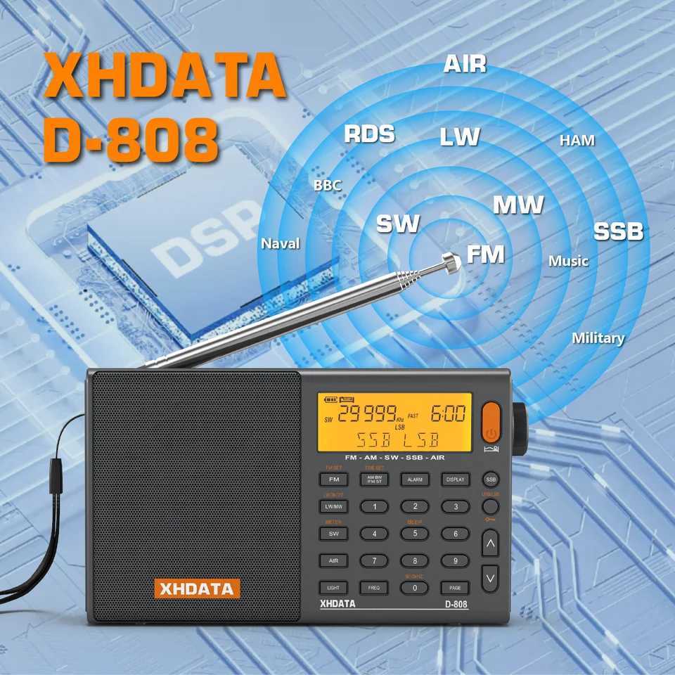 XHDATA D-808 AM/FM/SW/MW SSB AIR RDS Full Band Portable Radio with Multi functional Deep Stereo Charging Radio Receiver X2505056