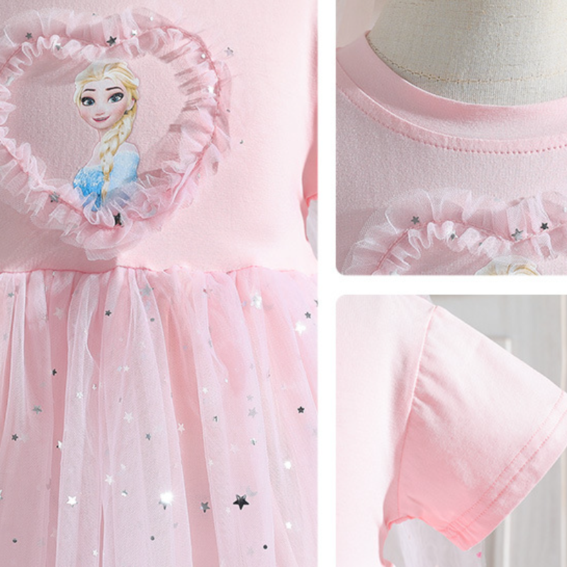 DISNEY Elsa princess Girls' short-sleeved summer dress Frozen theme baby designer clothes children's t-shirt dress.