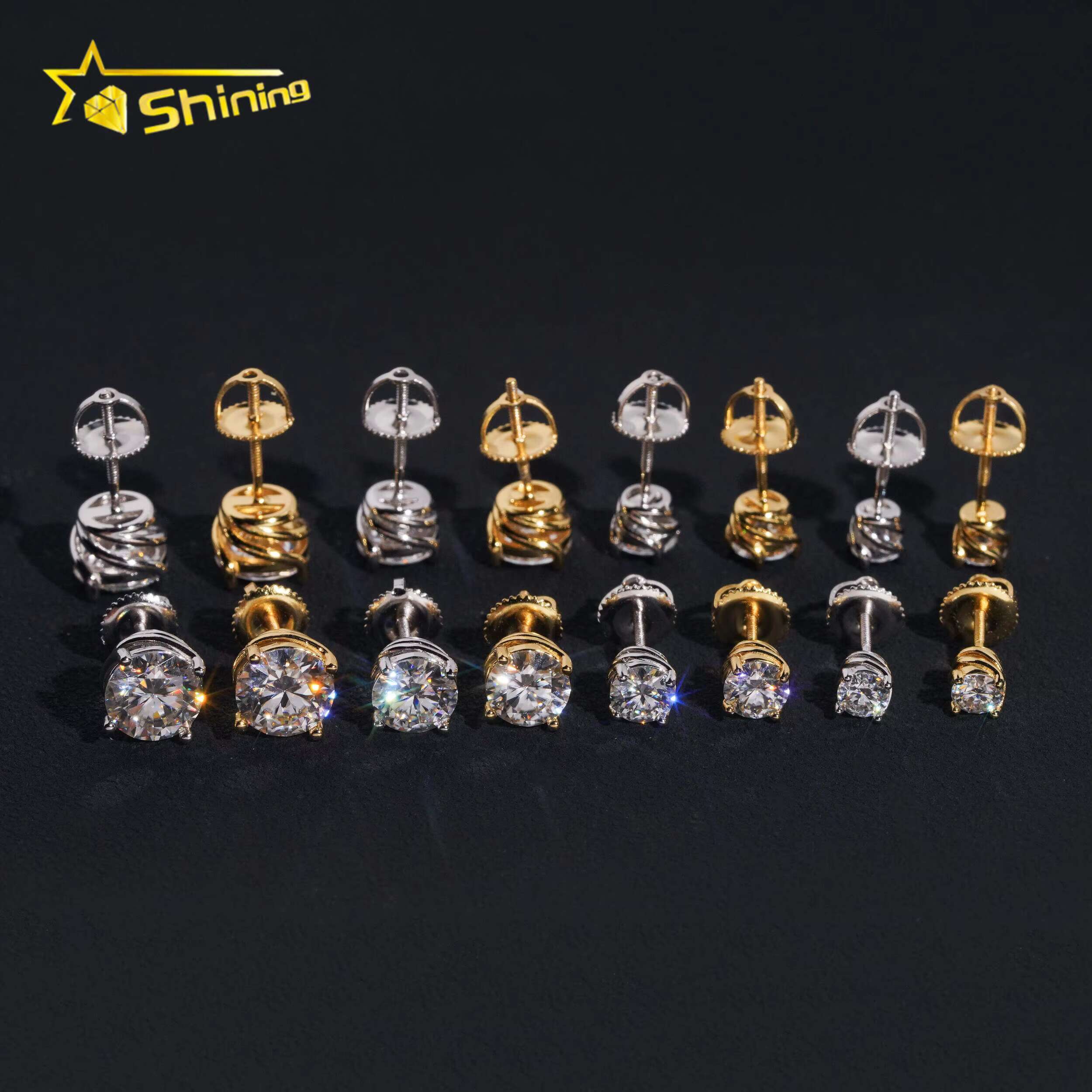 925 Silver Hip Hop Sparkling Moissanite Stud Earrings with Iced Out Setting DHL 7-Day Shipping 100+ Designs Ready Stock.