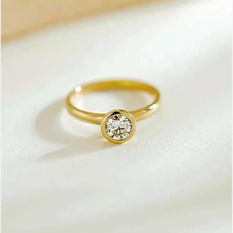 Anziw 5MM 0.5 carat Moissainte Solitaire Ring 18k Gold Plated 925 Silver Womens Fashion Finger Rings with GRA Fine Jewelry Gift