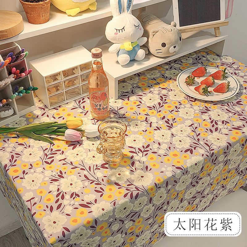 XX0411 Girls Heart Velvet Cloth Tablecloth Study Desk Decoration Cotton Tablecloth High-grade Atmosphere Pastoral Ins Style Small Fresh Floral Daisy C