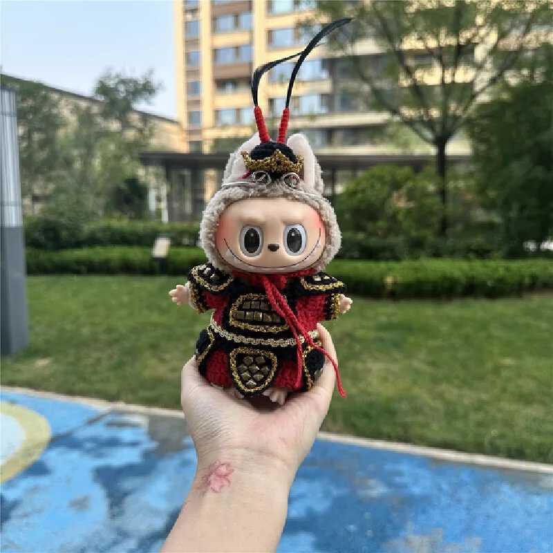 Free shipping Labubu Clothing 17cm Doll First and Second Generation Sitting Black Mythical Yang Jian Zombie Dress Handmade Yarn Theme Set