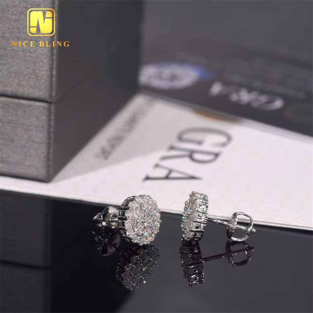 Shining Fashion Jewelry Earrings VVS Diamond Fully Iced Out 925 Silver Jewelry Moissanite Stud Earrings
