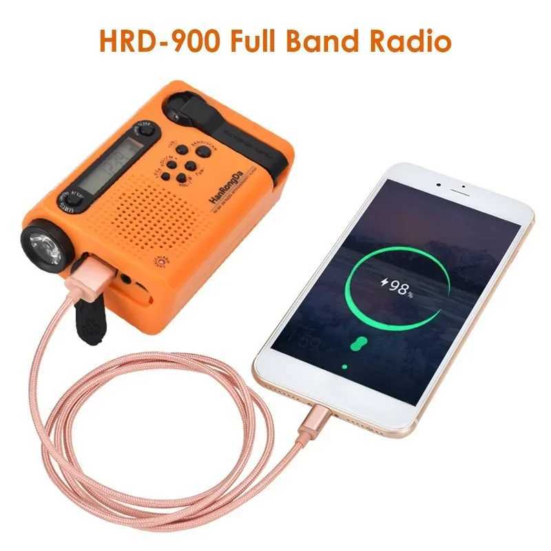 HRD-900 Portable Solar Charging Full Band Radio for Camping Hiking FM AM Radio Flashlight Power Bank Radiogram Radio Solar X250505