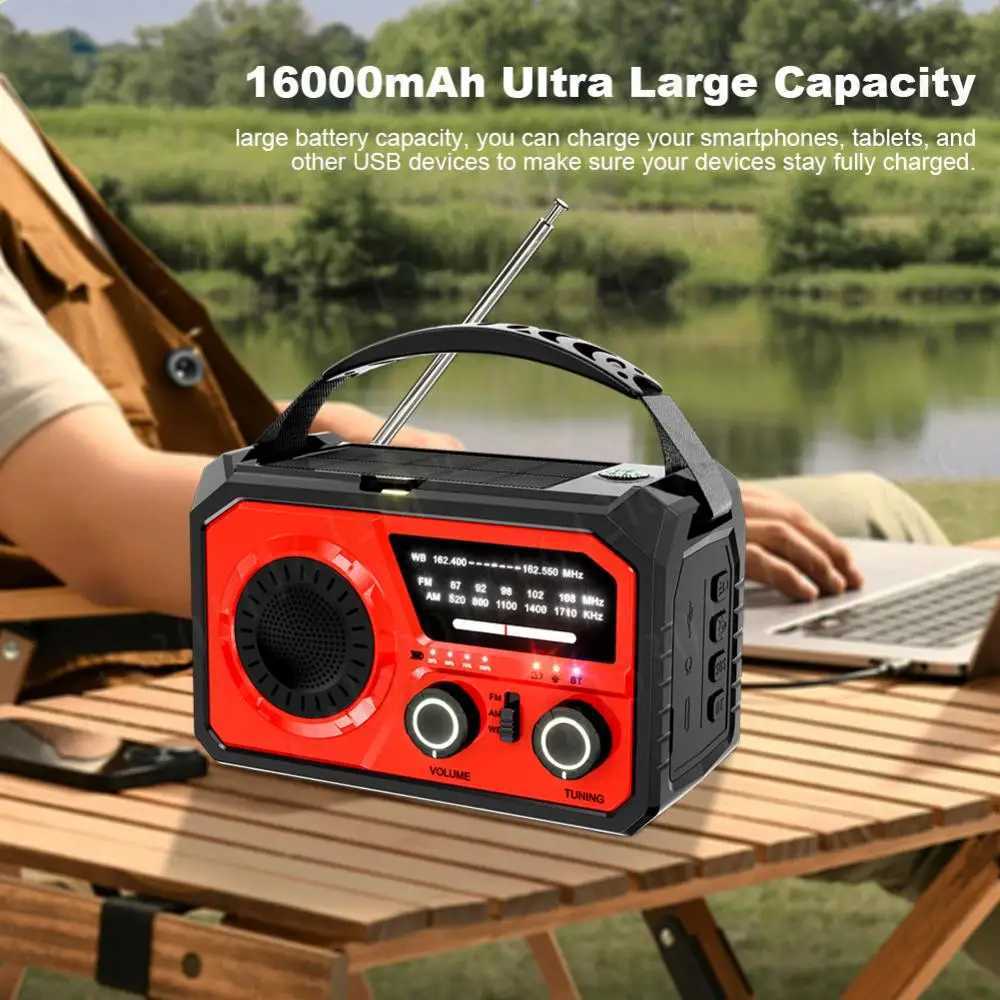2025 16000mAh AM/FM/WB NOAA Weather Radio Solar Handle Radio LED Flashlight Reading Light Bluetooth 5.3 Speaker Emergency Radio X2505051