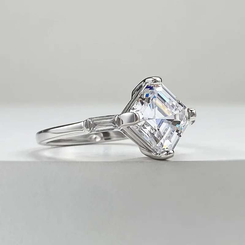 Asscher Cut Lab Diamond Ring 100% Real 925 Sterling Silver Engagement Wedding Band Rings for Women Bridal Promise Jewelry