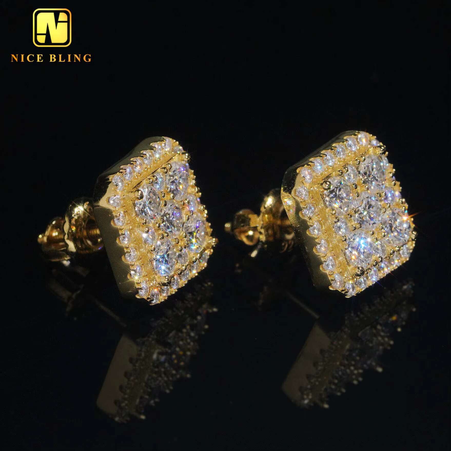 Square Shape Moissanite Diamond Earrings Hip Hop Silver Jewelry S925 Diamond Studs for Men Women With GRA Certificate