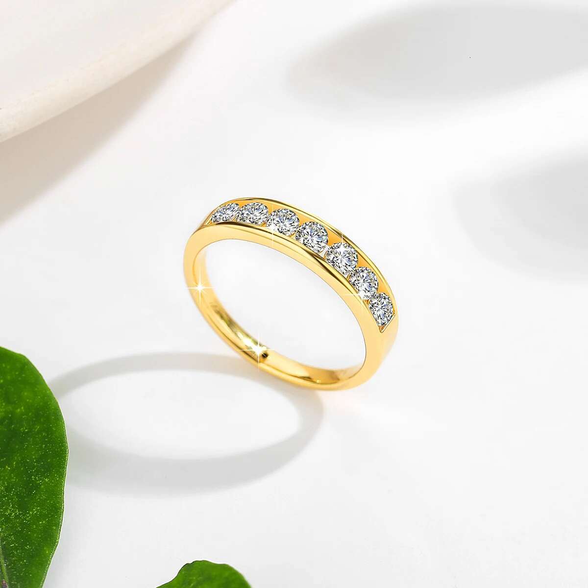 14K Gold Sparkling Moissanite Diamond Ring 3MM 0.1CT*7 Fashionable Luxury Ring for Women Anniversary Wedding Christmas Gifts