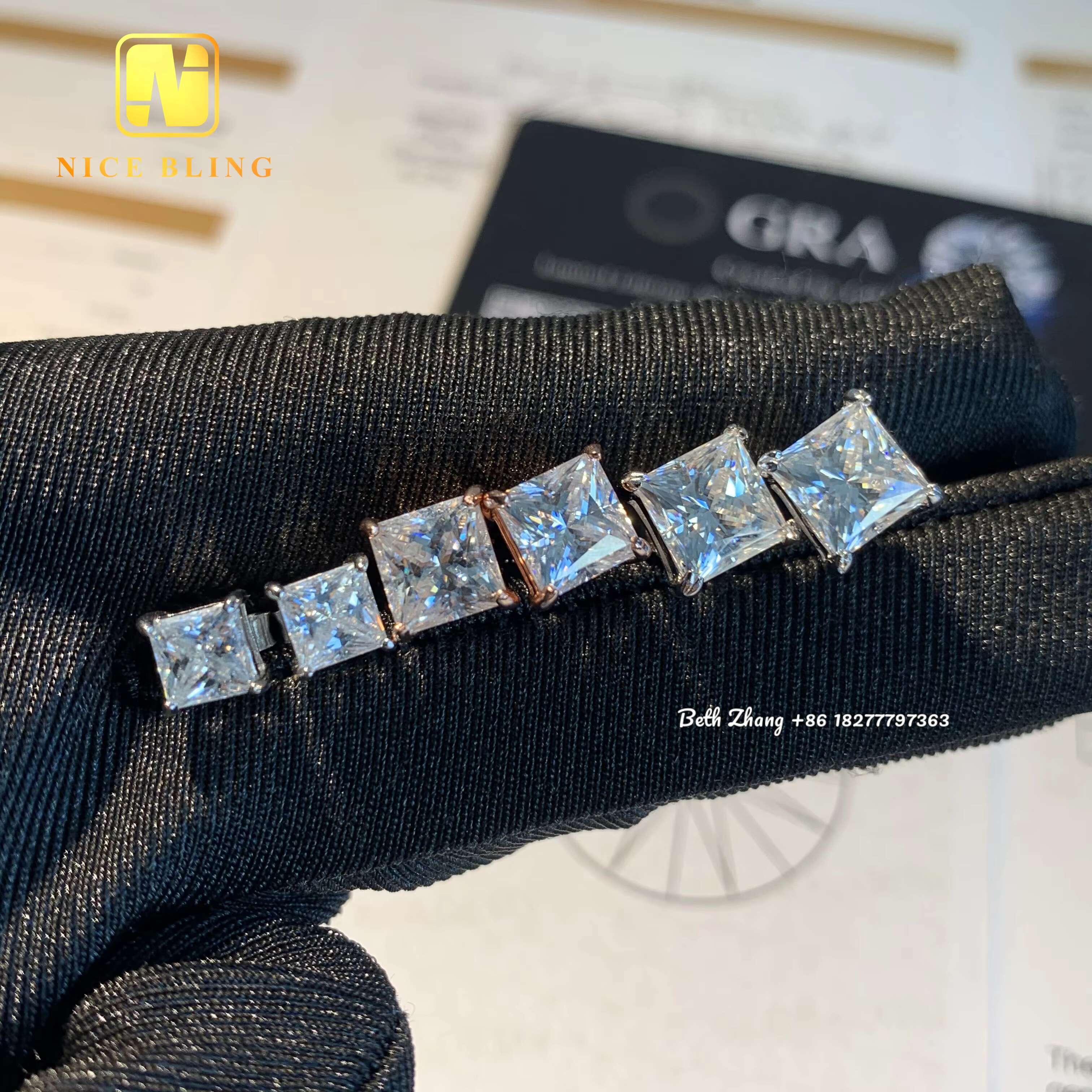 Wholesale Price Hip Hop Moissanite Diamond Earrings Princess Cut Lab Diamond Studs Men Women Sterling Silver Solitaire Earrings