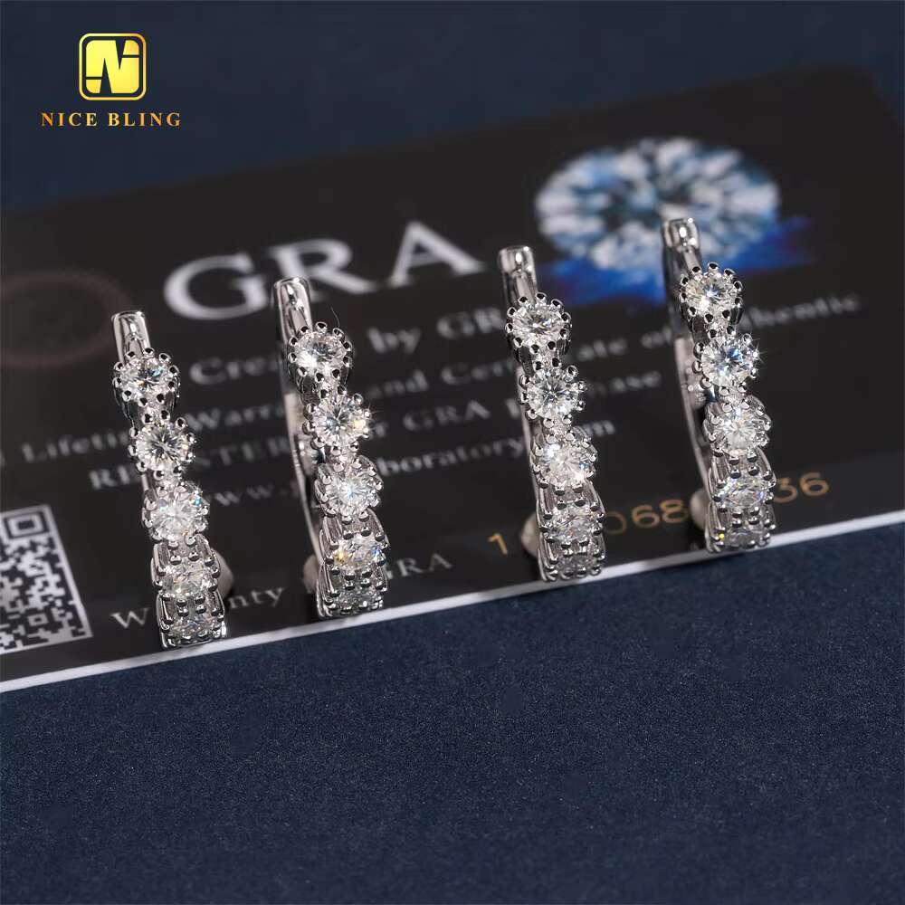 Iced Out Pass Diamond Tester Classic Hip Hop Jewelry 925 Sterling Silver VVS Moissanite Stone Diamond Hoop Earring for Women Men