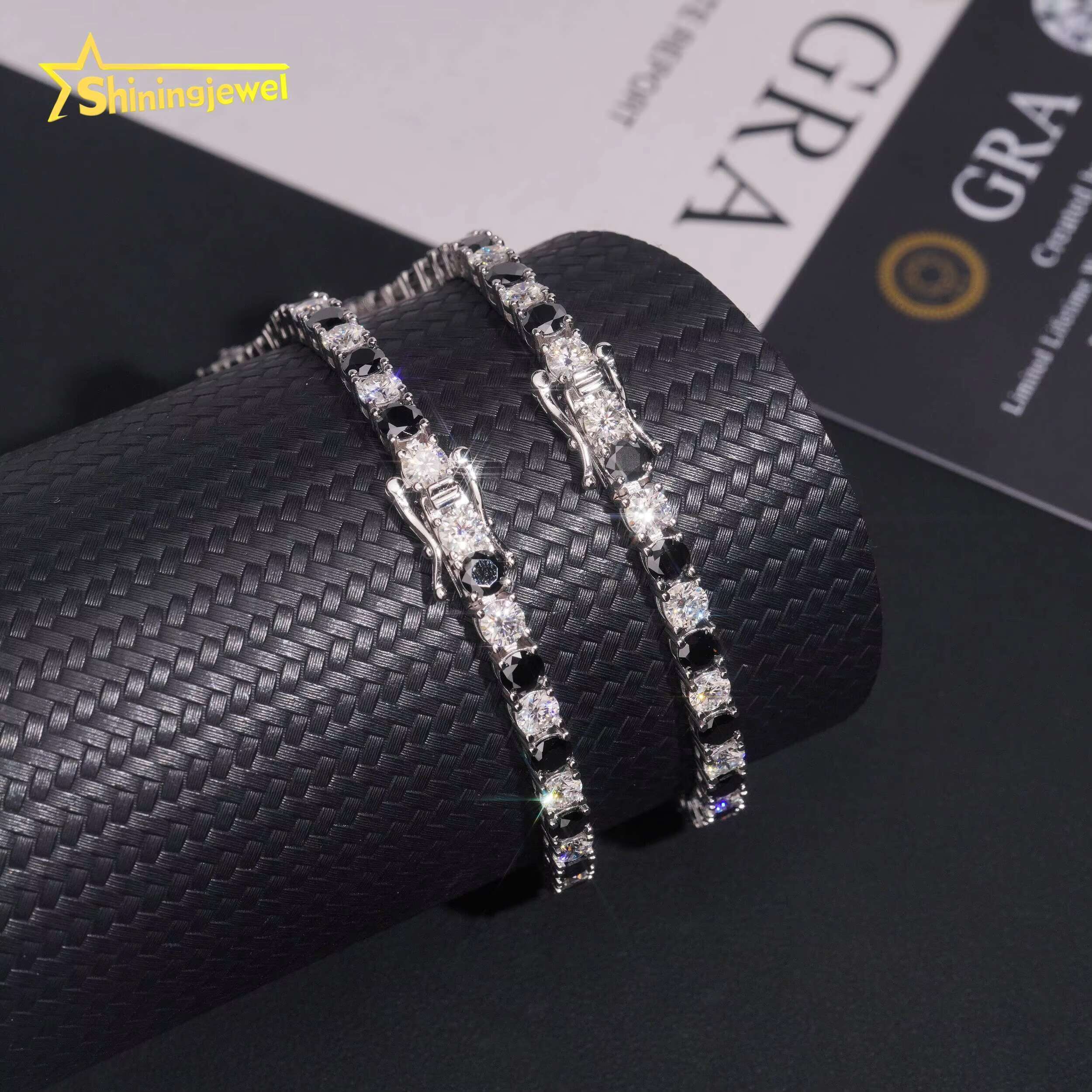 Iced Out Jewelry 4MM Black and White Moissanite Diamond Tennis Bracelet 925 Silver Hip Hop Tennis Bracelet