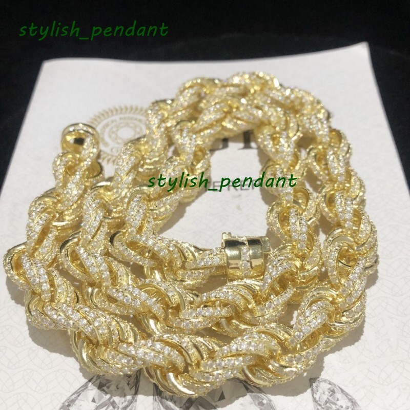 Men Women Luxury Moissanite Chains 12mm 18-24inch 925 Sterling Silver Pass Tester VVS Moissanite Twisted Rope Chain Necklace Bracelet for Women/Men Ni