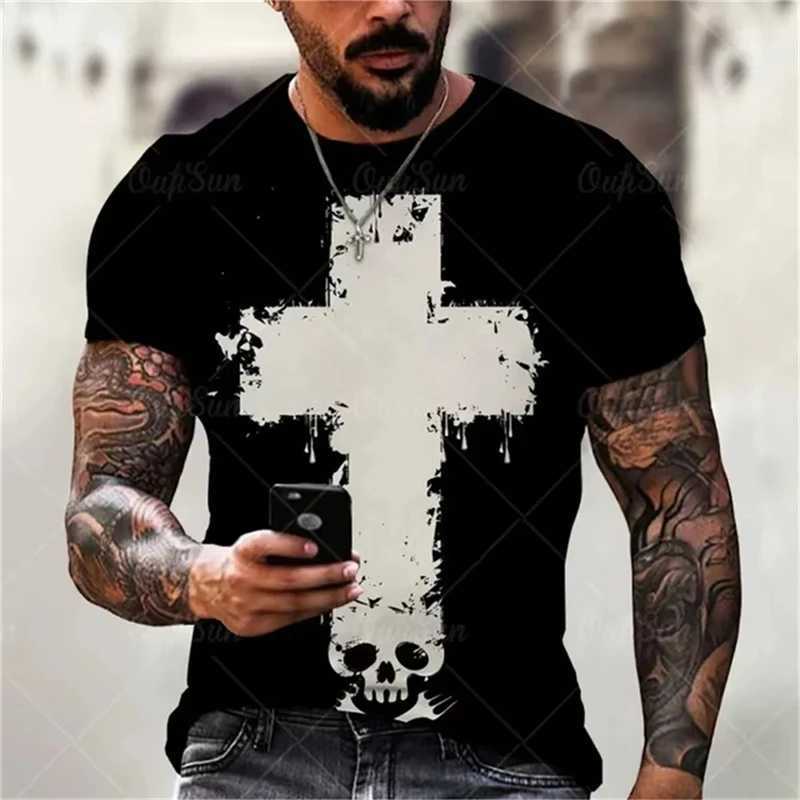Christian mens T-shirt oversized T-shirt Gothic Jesus Christ Cross 3D printed O-neck top retro personalized unisex T-shirt W250505