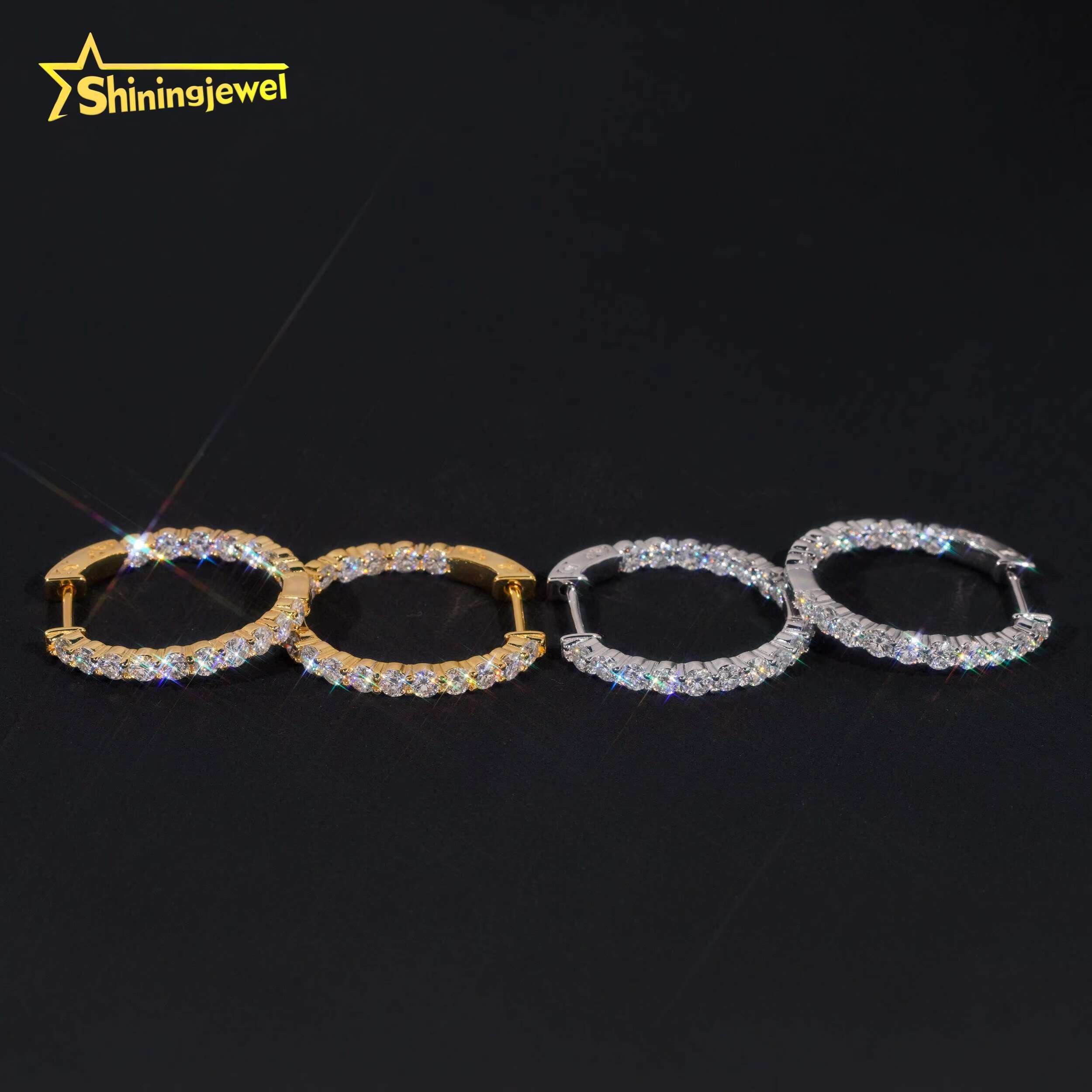 Fine Jewelry Fashion 925 Silver Circle 29mm Width Gold Plated Moissanite Hoop Earrings for Women