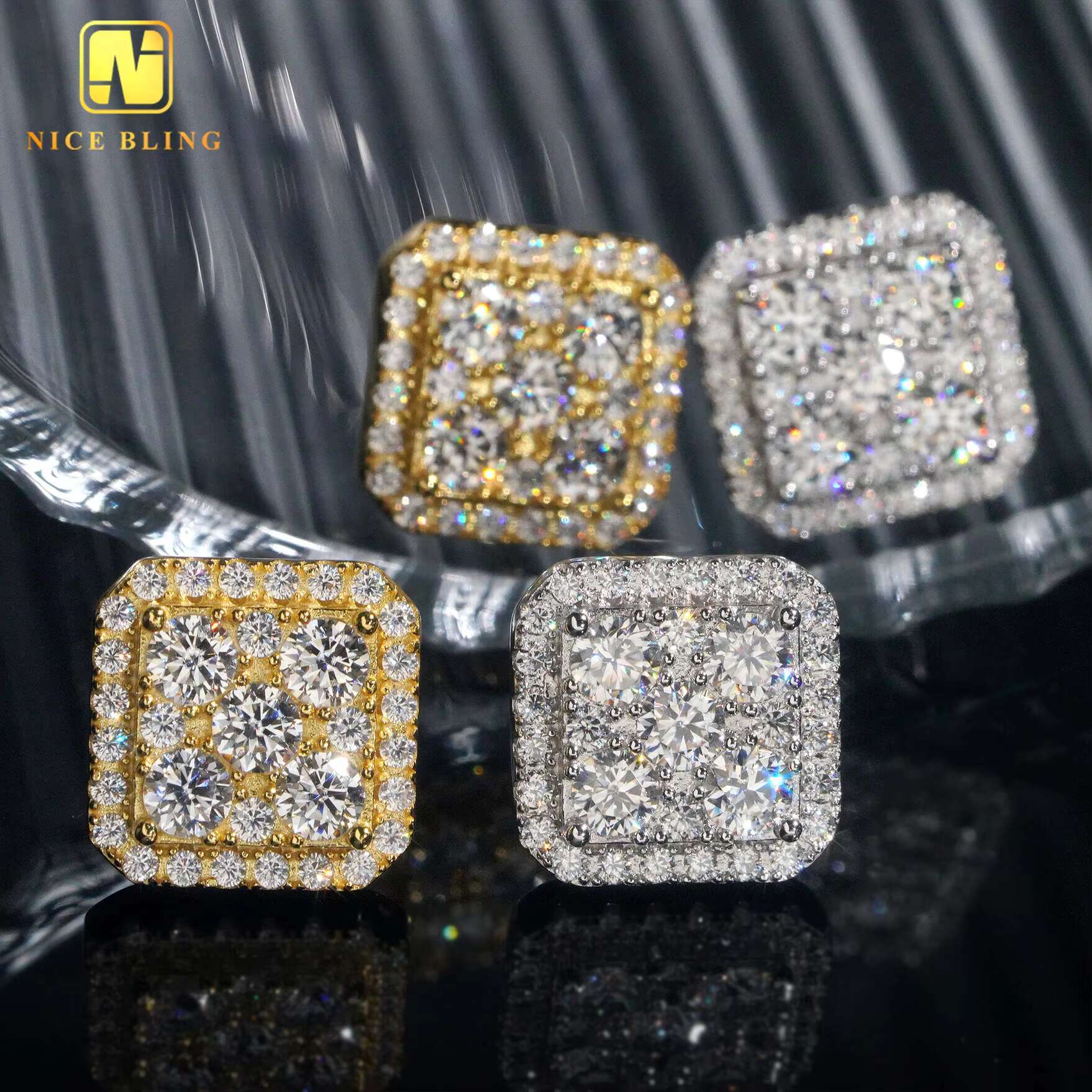 Square Shape Moissanite Diamond Earrings Hip Hop Silver Jewelry S925 Diamond Studs for Men Women With GRA Certificate