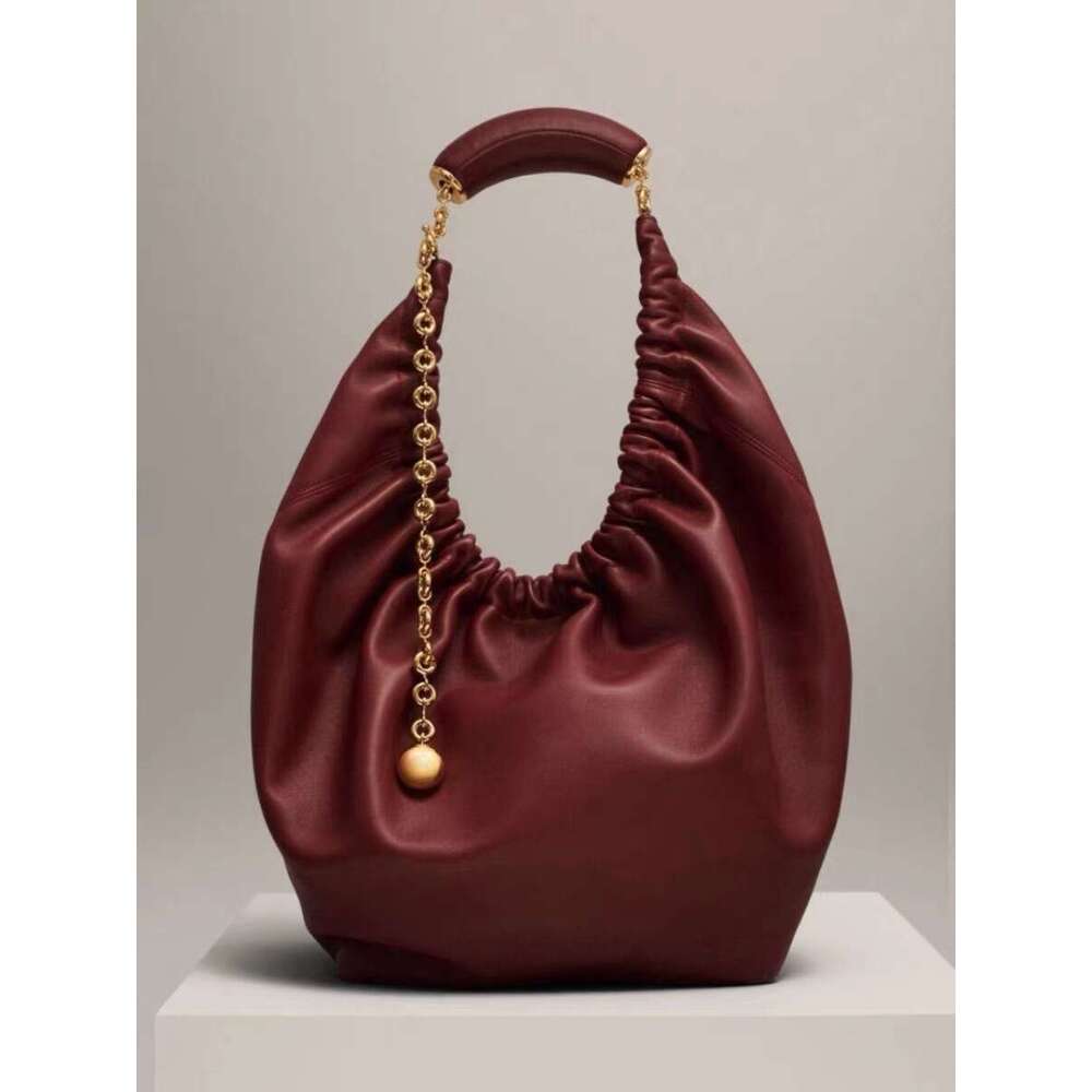 Celebrity style Squeeze garbage bucket pleated soft cowhide armpit tote chain leather bag, trendy