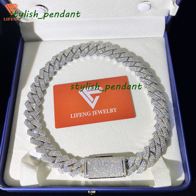 Lifeng Jewelry 18mm 3 Rows Moissanite Cuban Chain Ice Silver Diamond Hiphop Men Cuban Link Chain Necklace