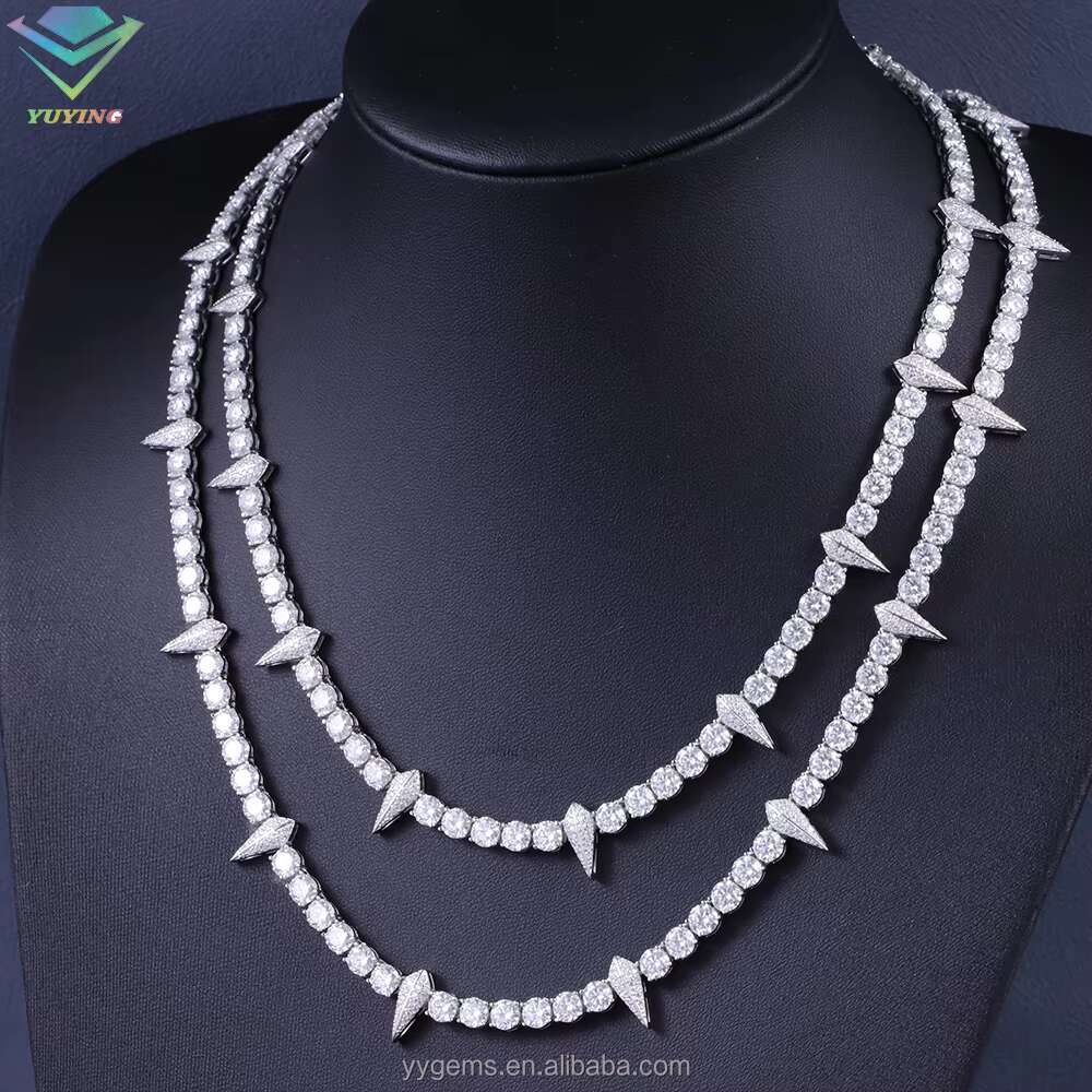 Yu Ying Spiked Style Tennis Chain Hip Hop Jewelry Pass Tester 925 Sterling Silver VVS Moissanite Cross Tennis Chain