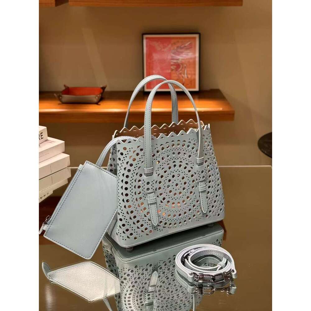 MINA Cowhide Hollowed Out French Casual Leather Women's Fashionable And Versatile Single Shoulder Crossbody Bag, Vegetable Basket Handbag