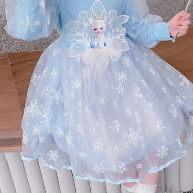 DISNEY Frozen Princess Elsa dress kids designer clothes Princess Girls' Autumn Long Sleeve Girls' Net Satin clothes