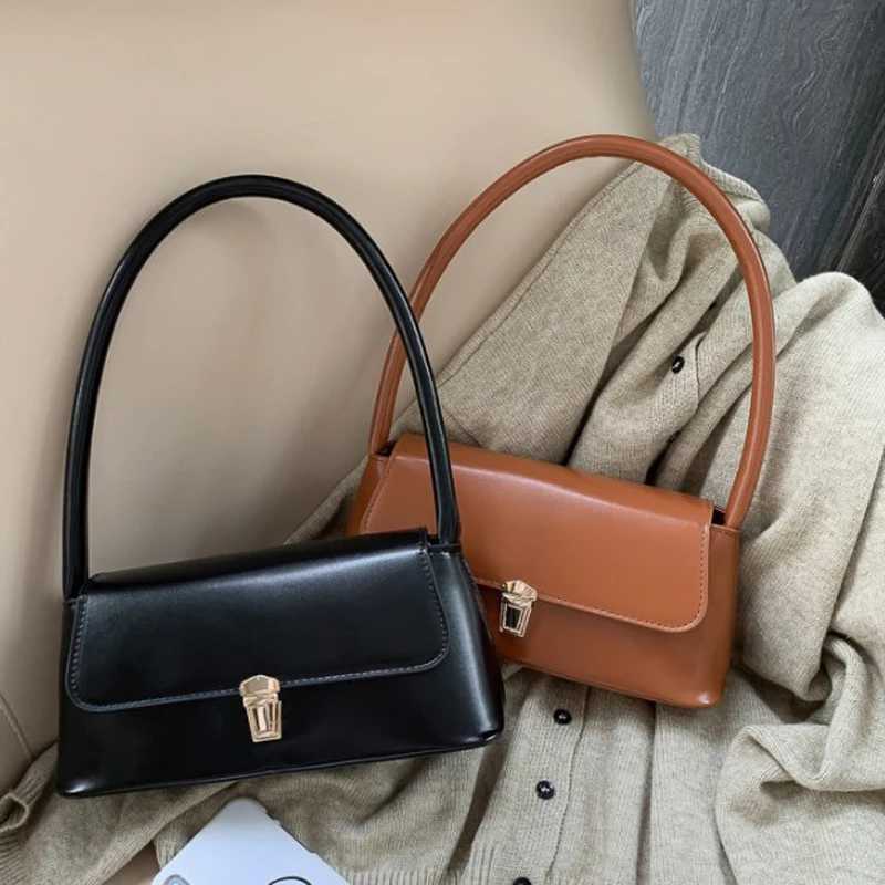 Fashion Retro Womens Shoulder Bag Simple Solid Color Handbag Vintage Underarm BagXJ250508