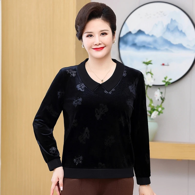 Plus size long sleeved Tshirt for womens clothing spring and autumn casual big embossed gold velvet bottom 250430Z