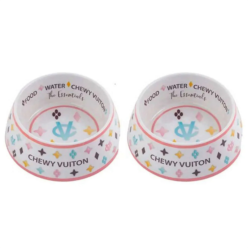 Pet Rice Bowl with Mat Drink Water Dog Bowl Anti-Drop Tide Melamine Cat and Dog Feeding Dish with Wide Base
