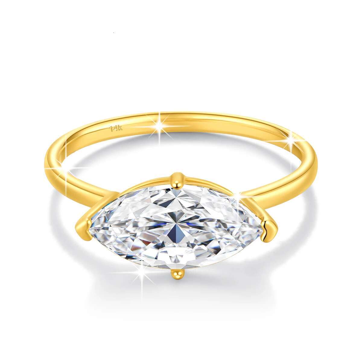 Marquise Cut 14K Gold Moissanite Ring 2CT D VVS1 for Women Au585 100% Genuine for Engagement Wedding Christmas Gifts Luxury