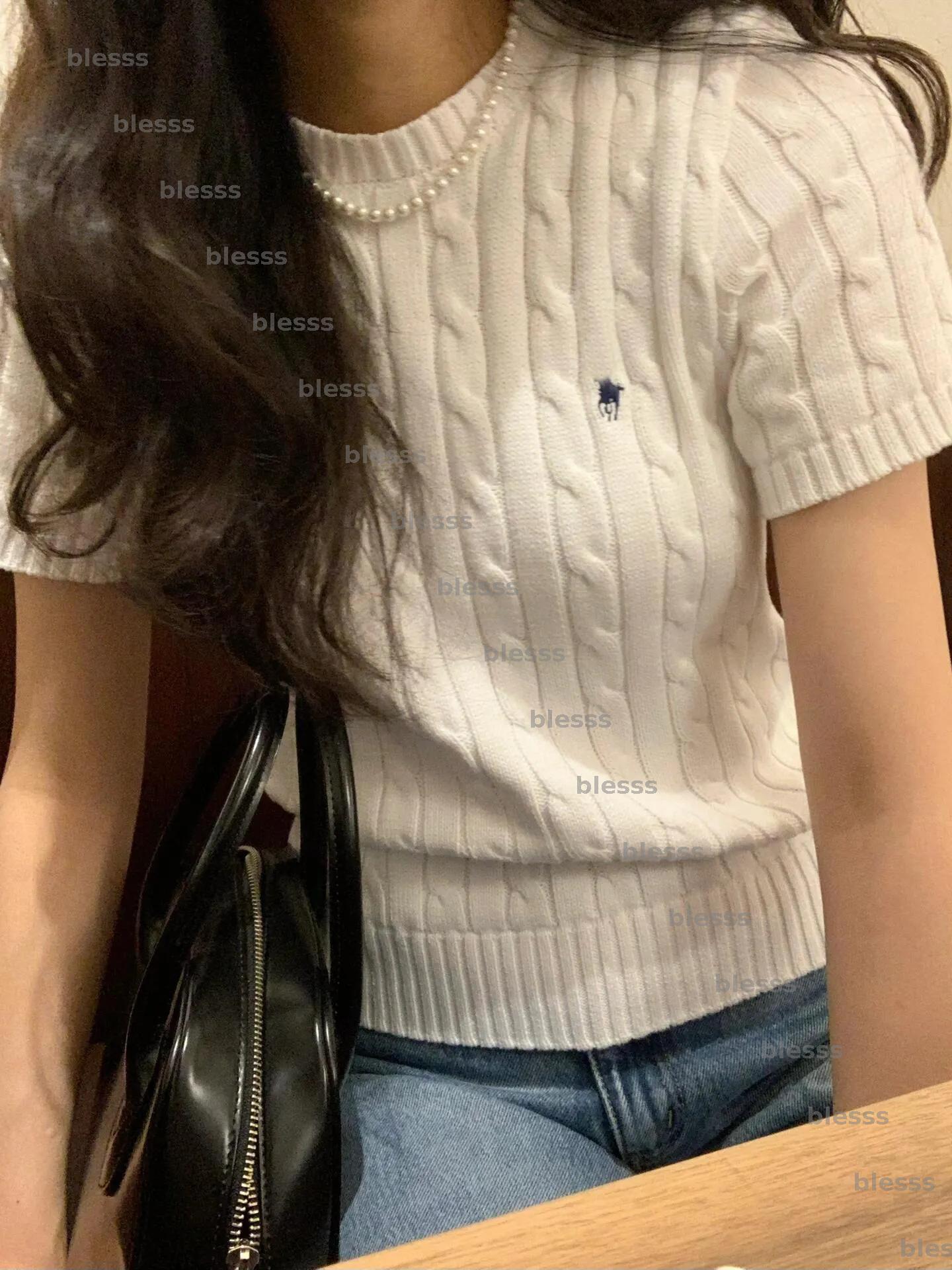 Top Designer Clothes Women Knitting Shirts Summer Embroidered Slim Top Tees Womens -8 Luxury Round Neck Solid Knitted T Shirt Stretch Pullover DPG2505053