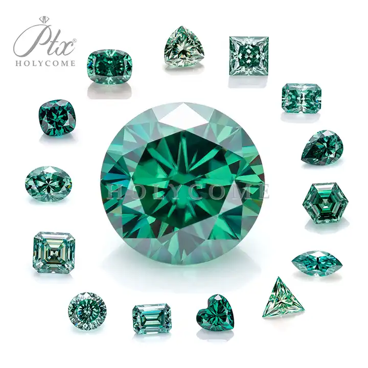 Factory Sale Original Color Green Moissanite Brilliant Cut Various Shapes 0.1ct to 10ct High Quality VVS1 Clarity Loose Moissanite for Fashion Jewelry