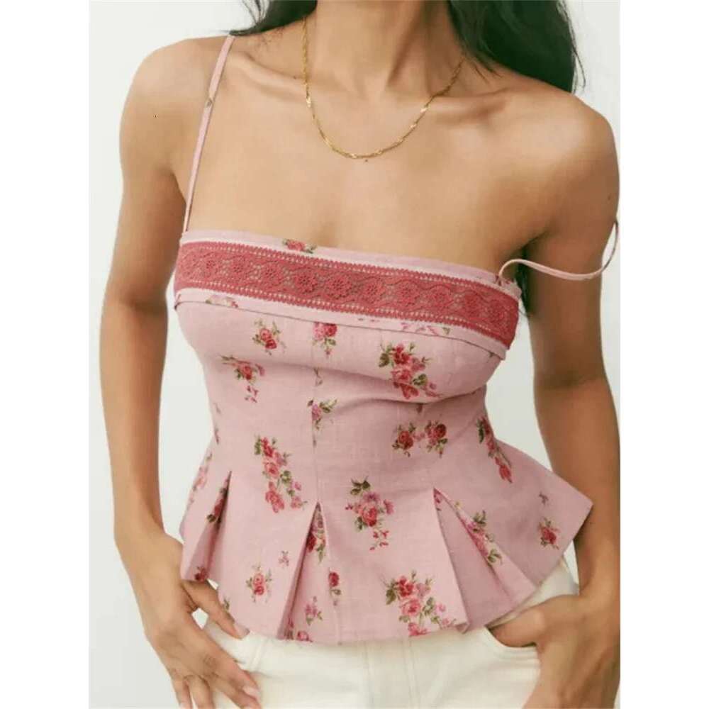 CHRONSTYLE Women Floral Print Camis Sleeveless Strap Tops Low-cut Backless Slim Fit Summer Vest Party Club Tank Streetwear 2024