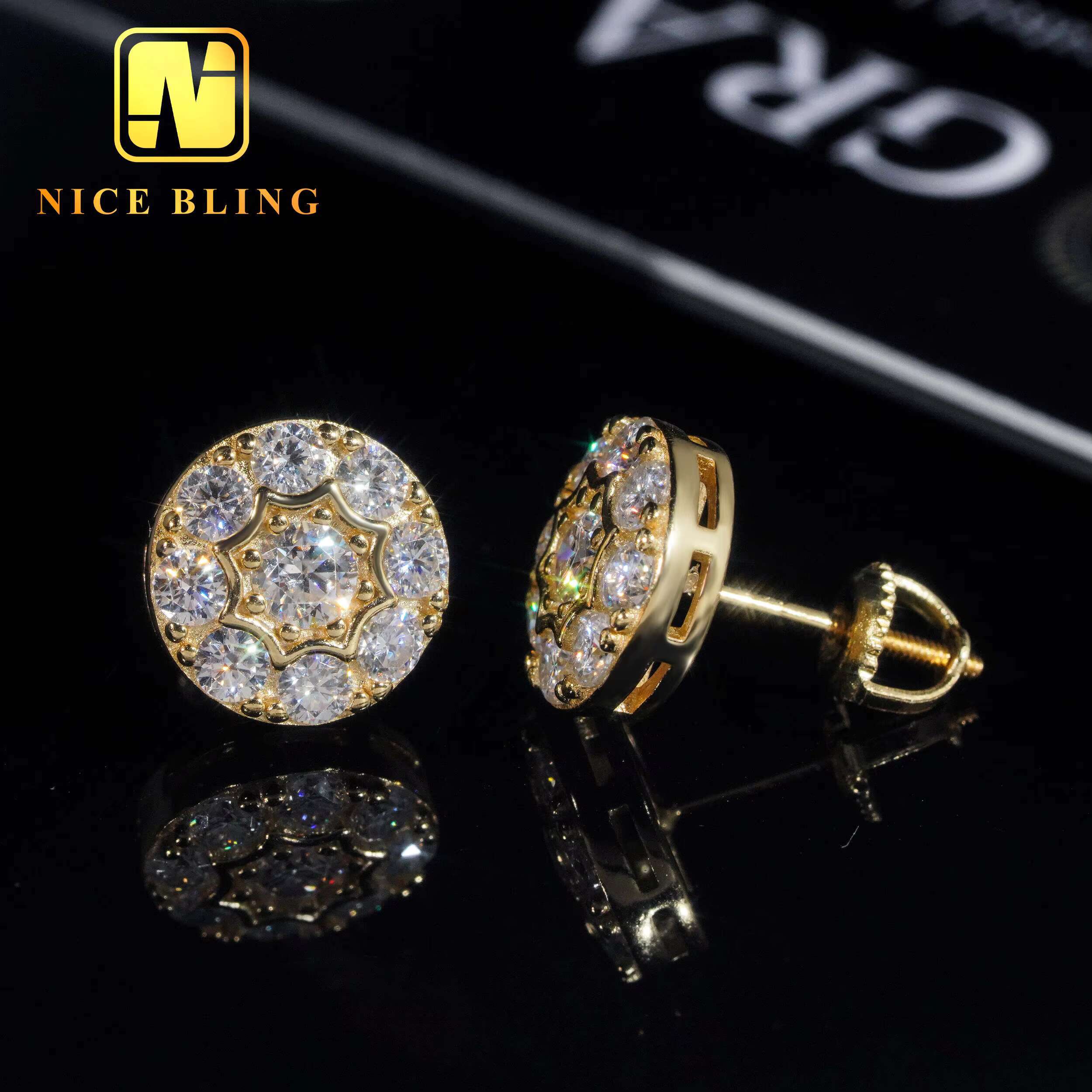 Trendy Iced Out Ear Stud 925 Sterling Silver Moissanite Jewelry Hip Hop Stud Earring for Women