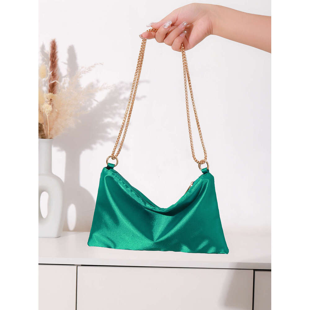 Dinner Bag Solid Color Satin Simulation Silk Fabric For Women S Niche Simple Chain Underarm Square Bag Party And Dinner Bag KQ