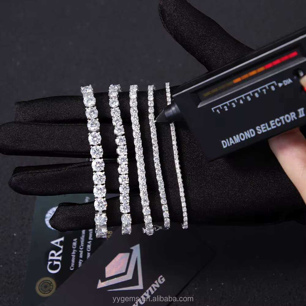 White Gold Rhodium Plated Prong Set Tennis Chain 2mm to 6.5mm Pass Diamond Tester VVS Moissanite Hip Hop Jewelry Tennis Bracelet