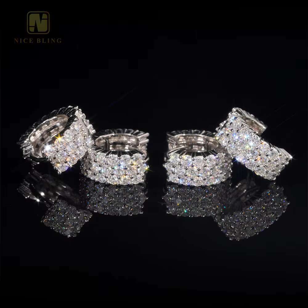 Iced Out Hoop Pass Diamond Tester Jewelry Ear Stud Moissanite Diamond Silver 925 VVS Moissanite Iced Out Stud Earring for Women