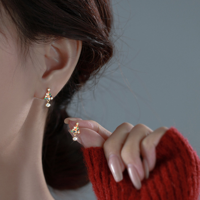 Festive Gifts: S925 Sterling Silver Colored Stone Christmas-Themed Studs