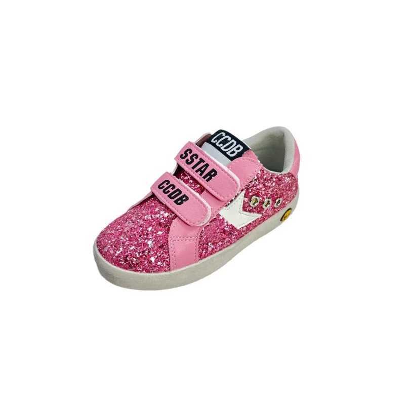 Spring Childrens Girls leather glitter sparkling star running coach outdoor soft soled lightweight tennis shoes for children and toddlersXJ250505