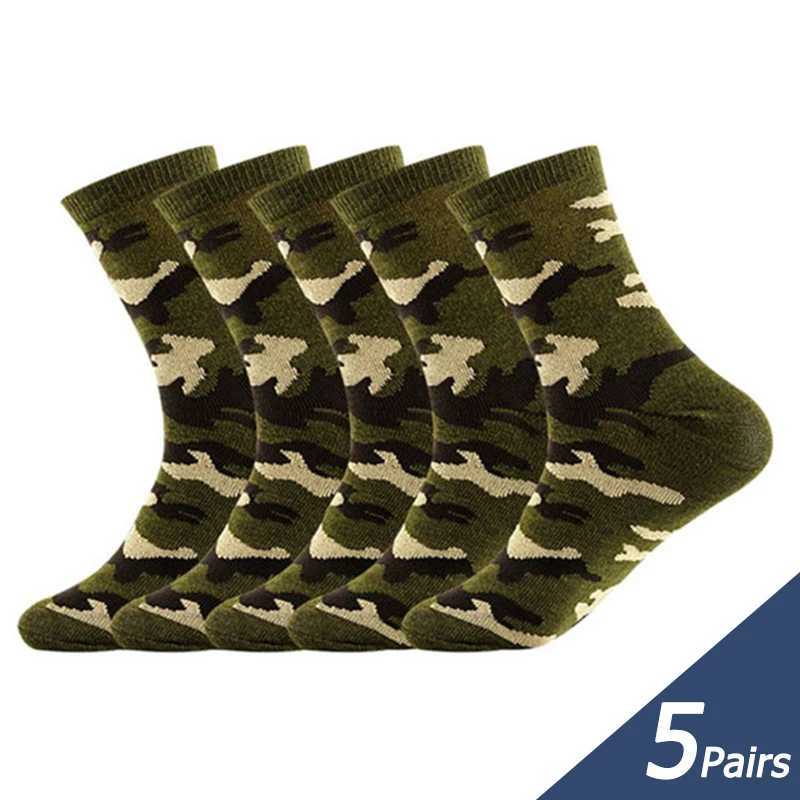 5 pairs of high-quality spring and autumn mens mid tube socks camouflage military green comfortable warm military thick cotton socks Z250505-1