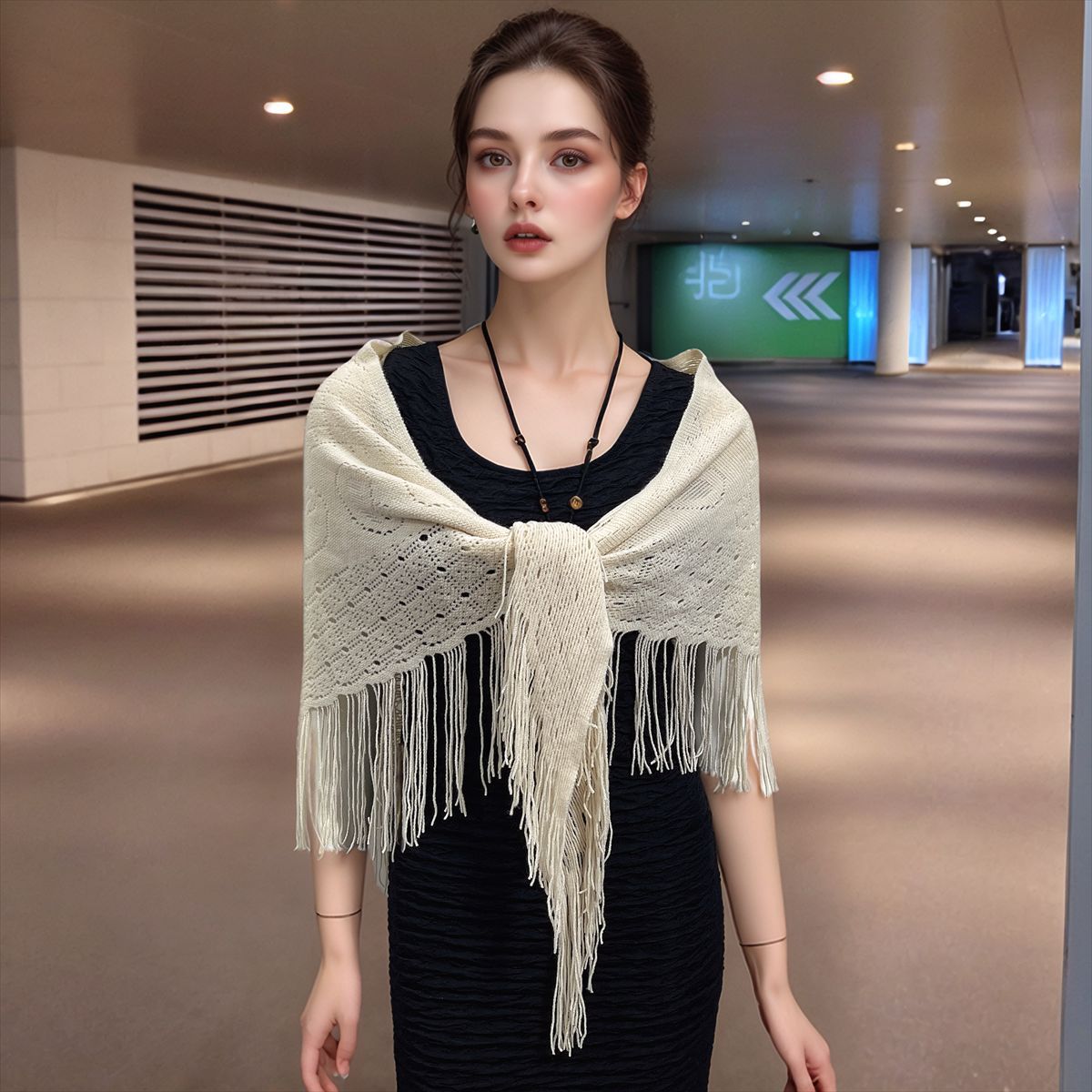 K629 2025 autumn and winter new imitation cashmere irregular tassel shawl female triangle scarf warm neck dual-purpose trend